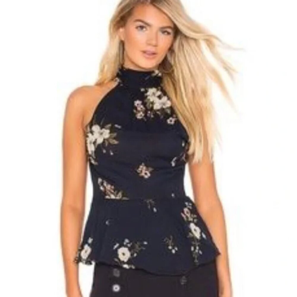NWT! Joie Navy Blue Abbigayl Floral Silk Peplum Top - Picture 2 of 6